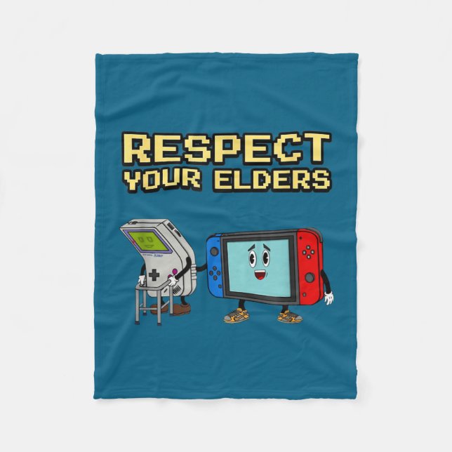 Respect Your Elders Retro Gaming Funny Gamer Contr Fleece Blanket (Front)