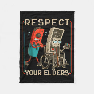 Respect Your Elders Retro Gaming Funny Gamer Contr Fleece Blanket