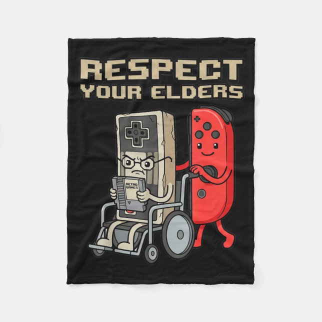 Respect Your Elders Retro Gaming Funny Gamer Contr Fleece Blanket (Front)