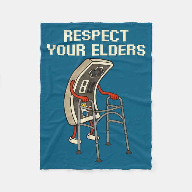 Respect Your Elders Retro Gaming Funny Gamer Contr Fleece Blanket (Front)