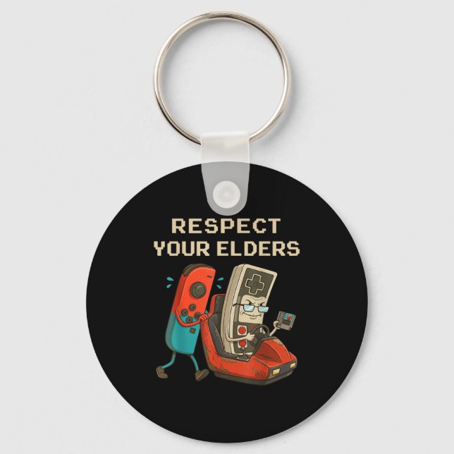 Respect Your Elders Retro Gaming Funny Gamer Contr Keychain (Front)