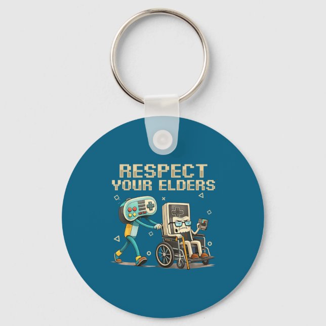 Respect Your Elders Retro Gaming Funny Gamer Contr Keychain (Front)