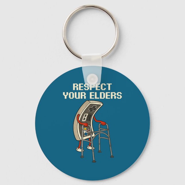 Respect Your Elders Retro Gaming Funny Gamer Contr Keychain (Front)