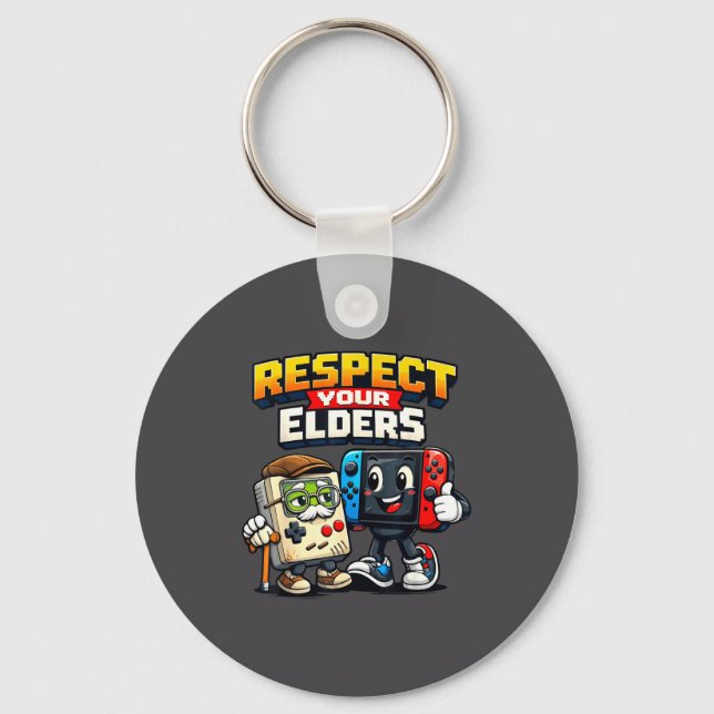 Respect Your Elders Retro Gaming Funny Gamer Contr Keychain (Front)