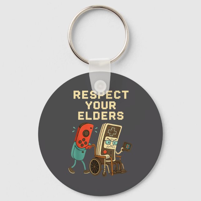Respect Your Elders Retro Gaming Funny Gamer Contr Keychain (Front)