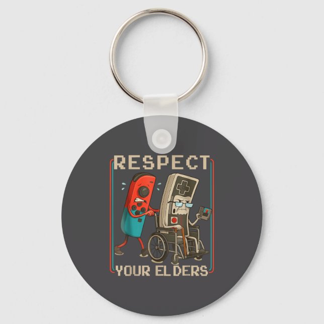 Respect Your Elders Retro Gaming Funny Gamer Contr Keychain (Front)