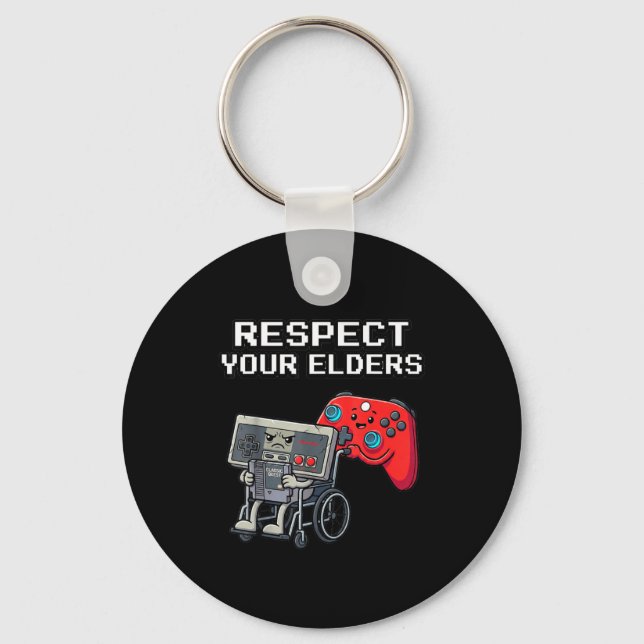 Respect Your Elders Retro Gaming Funny Gamer Contr Keychain (Front)