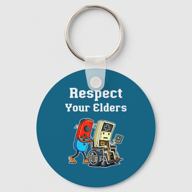 Respect Your Elders Retro Gaming Funny Gamer Contr Keychain (Front)