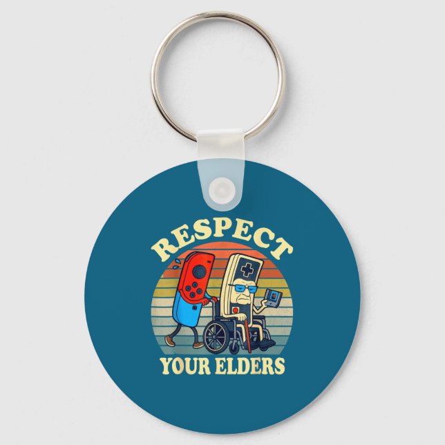 Respect Your Elders Retro Gaming Funny Gamer Contr Keychain (Front)