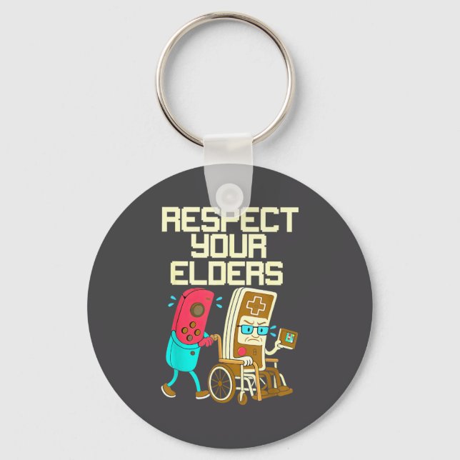 Respect Your Elders Retro Gaming Funny Gamer Contr Keychain (Front)