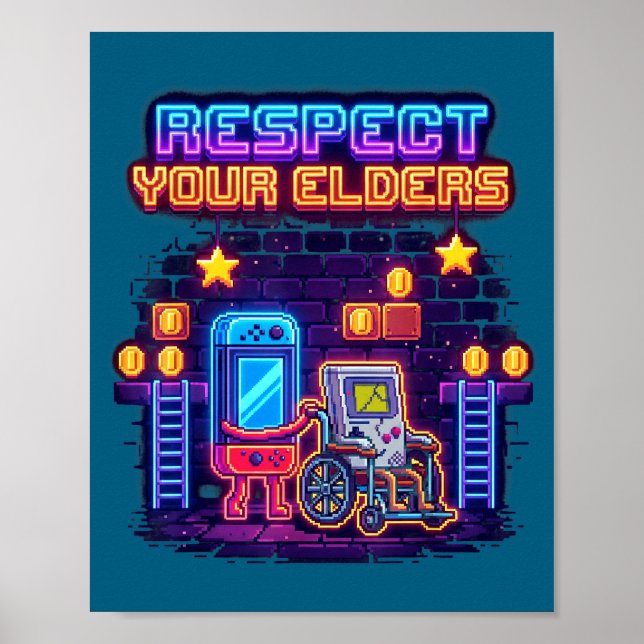 Respect Your Elders Retro Gaming Funny Gamer Contr Poster (Front)