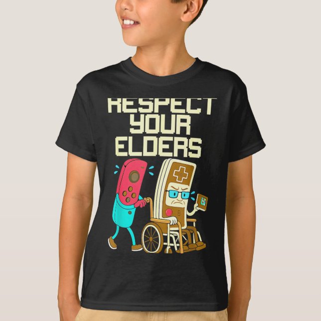 Respect Your Elders Retro Gaming Funny Gamer Contr T-Shirt (Front)