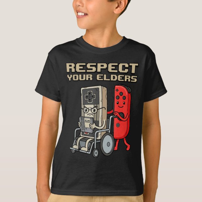 Respect Your Elders Retro Gaming Funny Gamer Contr T-Shirt (Front)