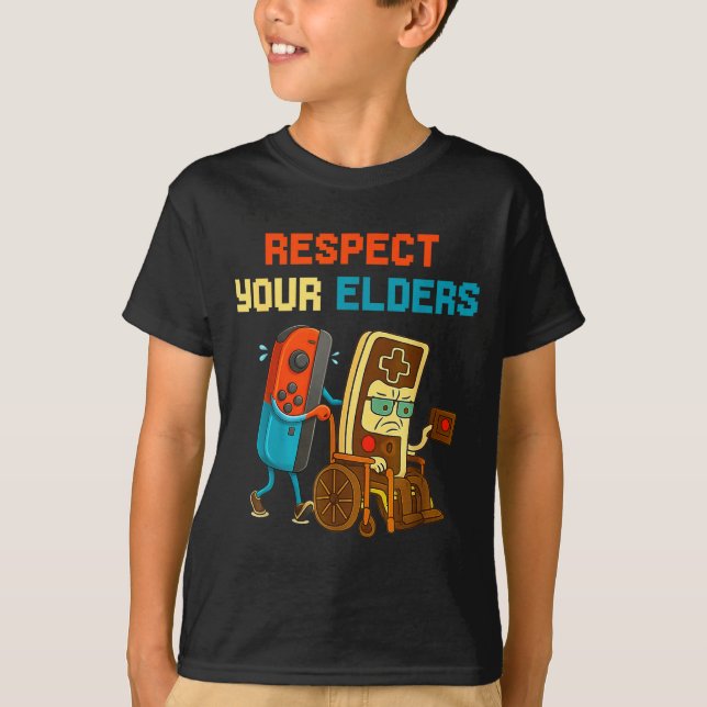 Respect Your Elders Retro Gaming Funny Gamer Contr T-Shirt (Front)
