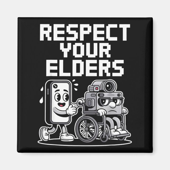 Respect Your Elders Retro Tech Camera Phone Cartoo Magnet (Front)