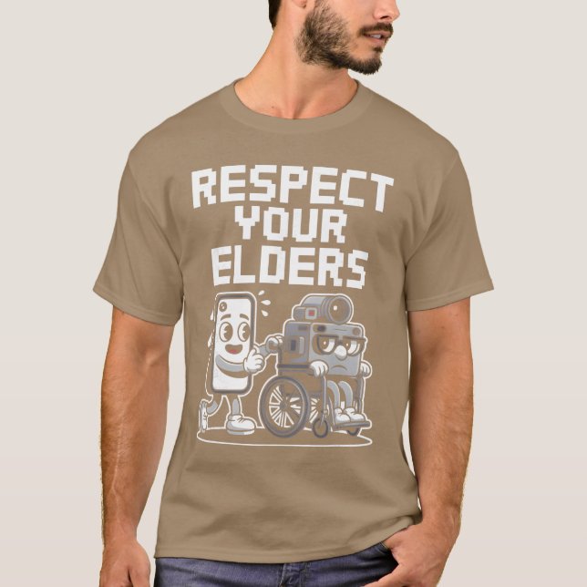 Respect Your Elders Retroech Camera Phone Cartoon  T-Shirt (Front)