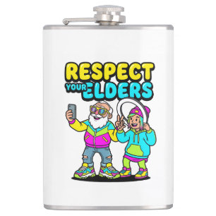 Respect Your Elders Selfie Grandpa Funny Gen Z Flask
