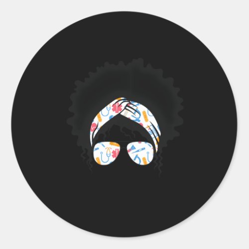 Respiratory Therapist Black Afro Messy Bun African Classic Round Sticker