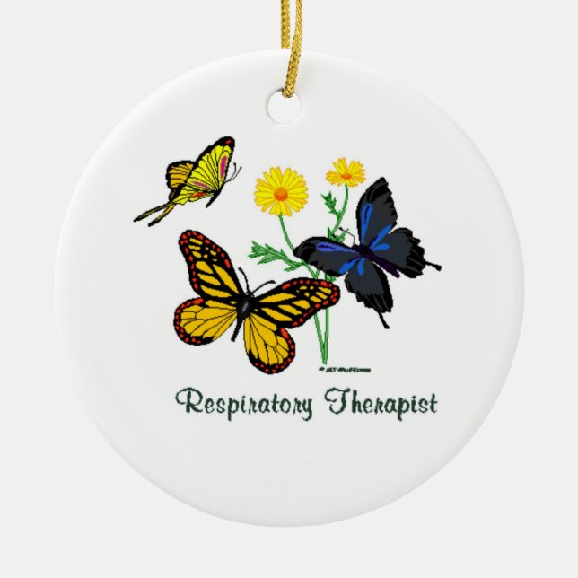 Respiratory Therapist Butterflies Ceramic Ornament (Front)