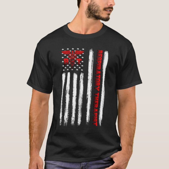 Respiratory Therapist Gift American Flag T-Shirt (Front)
