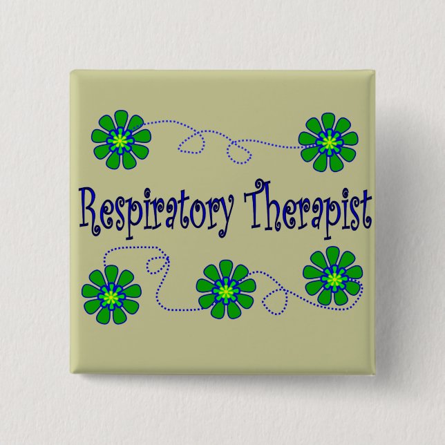 Respiratory Therapist Retro Flowers Design Button (Front)