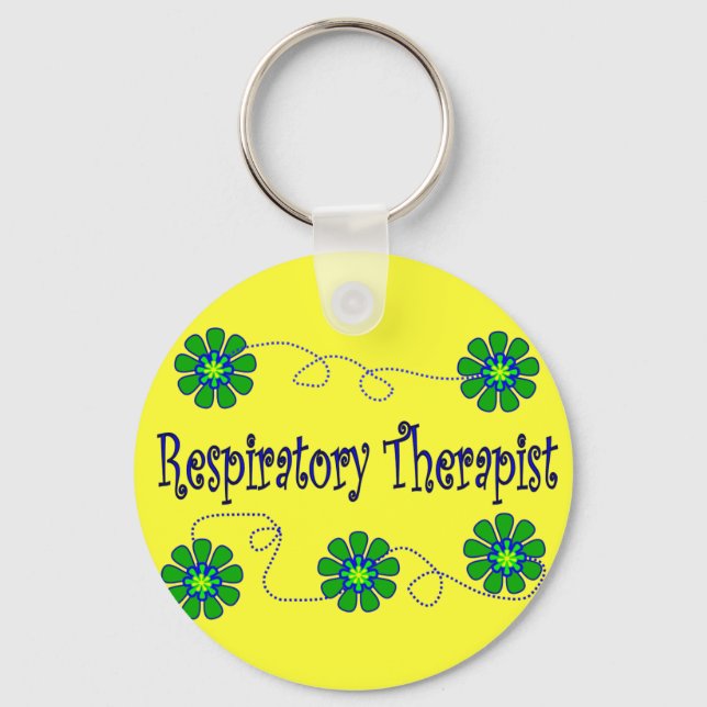 Respiratory Therapist Retro Flowers Design Keychain (Front)