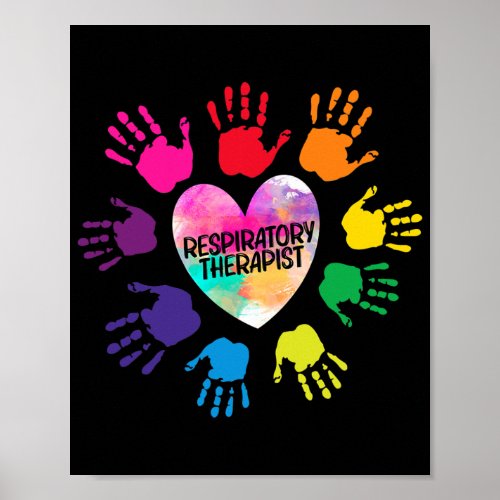 Respiratory Therapist RT Colorful Heart Hands Tie Poster