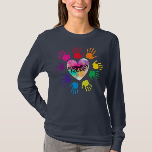 Respiratory Therapist RT Colorful Heart Hands Tie T_Shirt