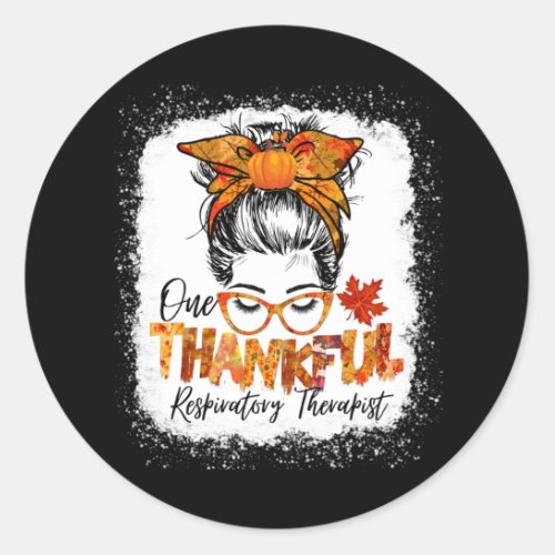 Respiratory therapist Thanksgiving messy bun women Classic Round Sticker