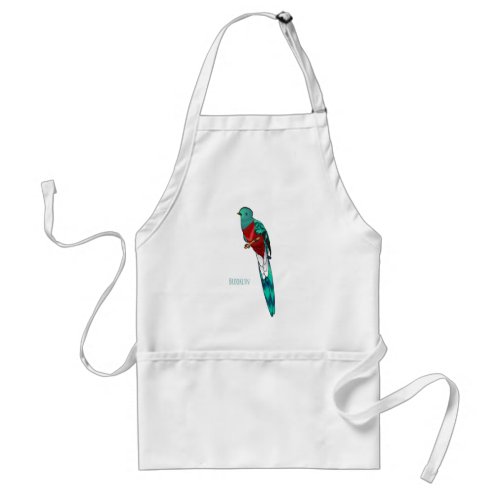 Resplendent quetzal bird cartoon illustration  adult apron
