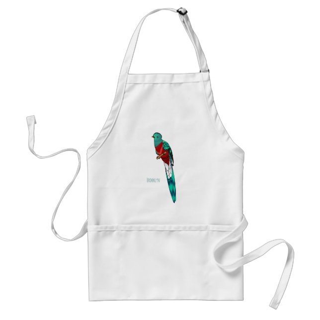 Resplendent quetzal bird cartoon illustration  adult apron (Front)