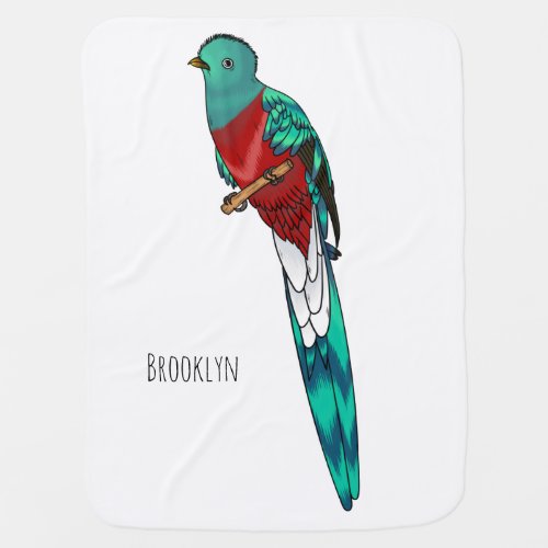 Resplendent quetzal bird cartoon illustration baby blanket