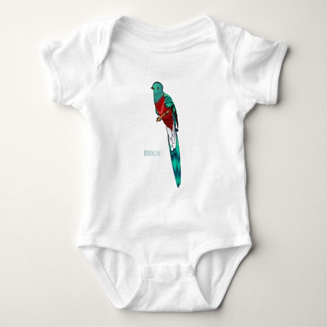 Resplendent quetzal bird cartoon illustration  baby bodysuit (Front)