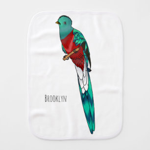 Resplendent quetzal bird cartoon illustration baby burp cloth