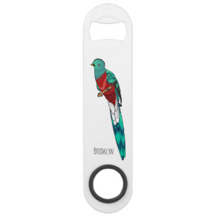 Resplendent quetzal bird cartoon illustration bar key