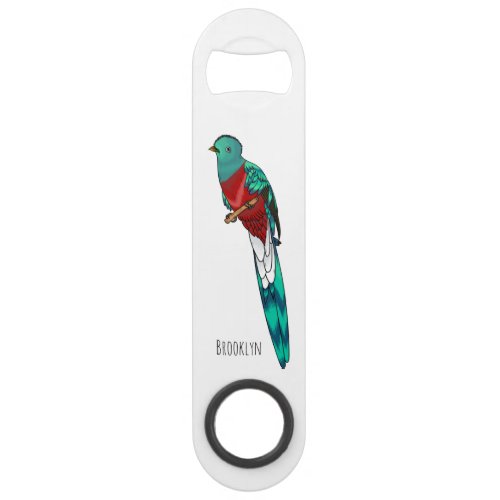 Resplendent quetzal bird cartoon illustration  bar key