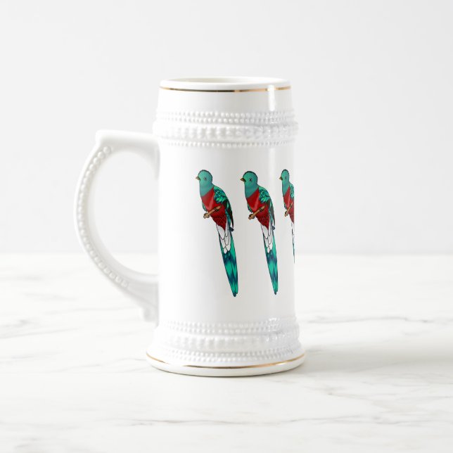 Resplendent quetzal bird cartoon illustration beer stein (Left)