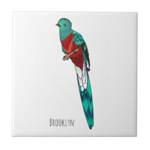 Resplendent quetzal bird cartoon illustration ceramic tile