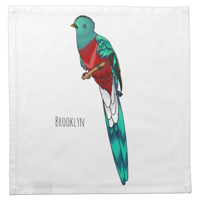 Resplendent quetzal bird cartoon illustration cloth napkin (Front)
