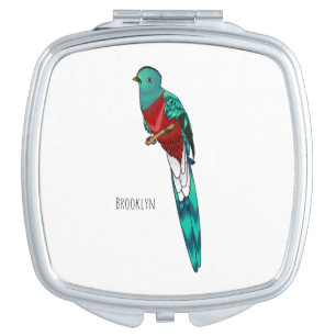 Resplendent quetzal bird cartoon illustration compact mirror