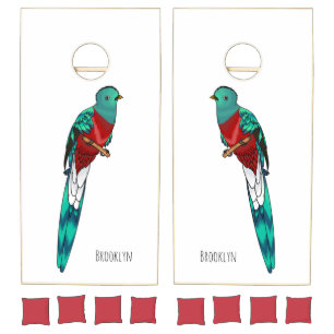 Resplendent quetzal bird cartoon illustration cornhole set