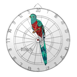 Resplendent quetzal bird cartoon illustration dart board