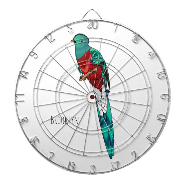 Resplendent quetzal bird cartoon illustration dart board (Front)