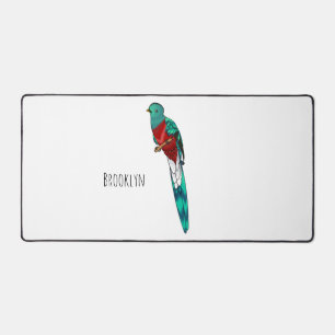 Resplendent quetzal bird cartoon illustration desk mat