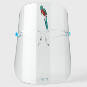 Resplendent quetzal bird cartoon illustration  face shield