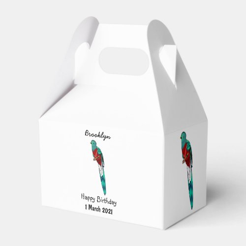 Resplendent quetzal bird cartoon illustration favor boxes