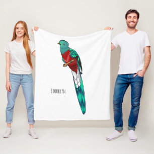 Resplendent quetzal bird cartoon illustration fleece blanket