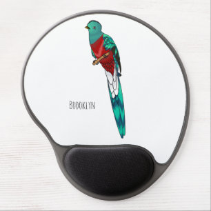 Resplendent quetzal bird cartoon illustration gel mouse pad