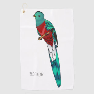 Resplendent quetzal bird cartoon illustration golf towel