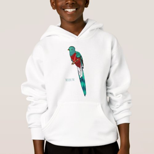 Resplendent quetzal bird cartoon illustration hoodie